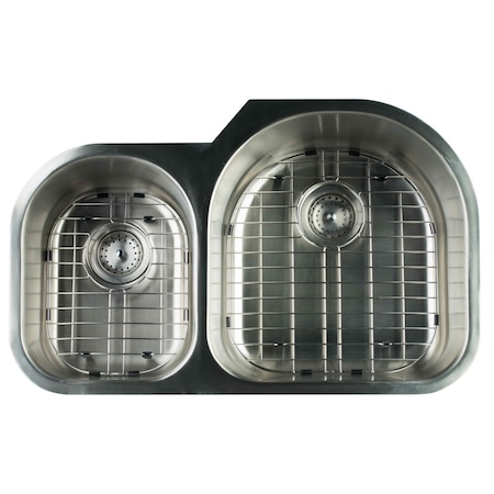Msi Undermount Stainless Steel 31 In. 0-Hole Double Bowl Kitchen Sink With Strainer ZOR-SIN-PT-0008